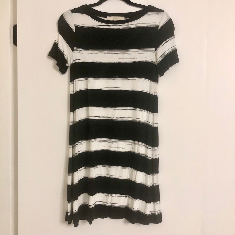 LOFT Black and White Striped T-Shirt Dress